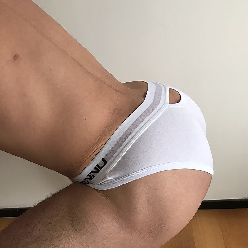 Classic gay front and back hollow briefs, cotton low-waist, hip-lifting, no-take-off sports, breathable, fashionable and personalized briefs