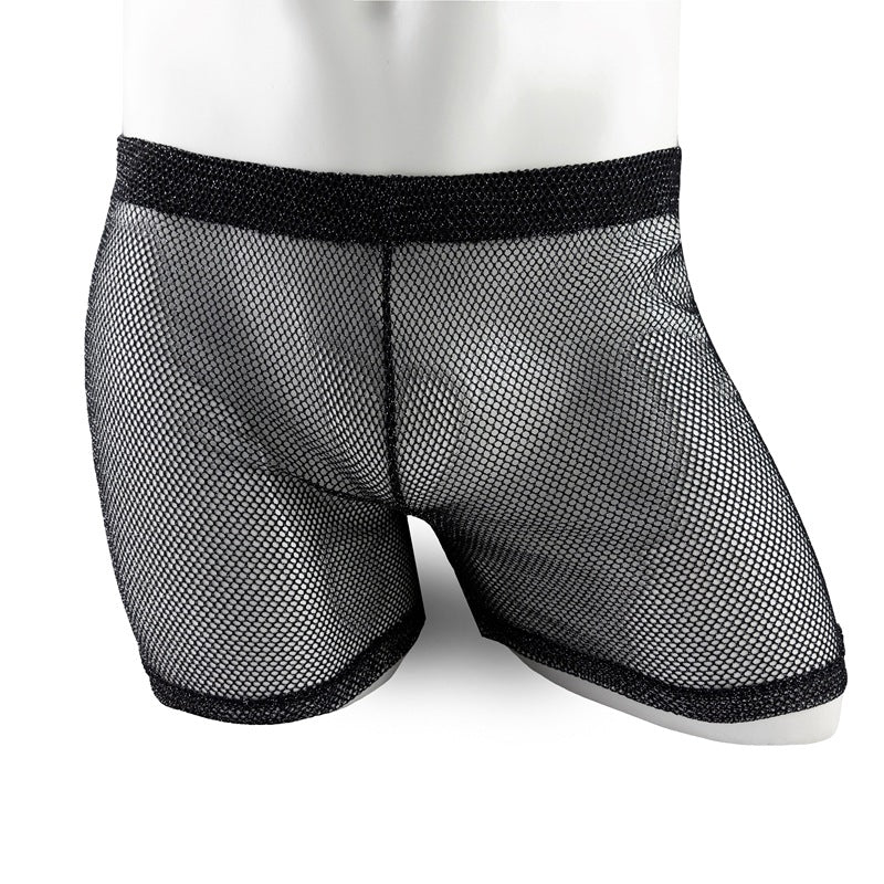 Men's thin and transparent silver mesh sexy suit, two-piece set