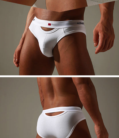 Classic gay front and back hollow briefs, cotton low-waist, hip-lifting, no-take-off sports, breathable, fashionable and personalized briefs