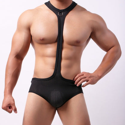 Men's sexy one-piece sexy suit, hollow underwear