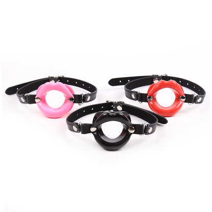 Gay supplies leather black oral ball SM toy silicone mouth gag adjustment ring