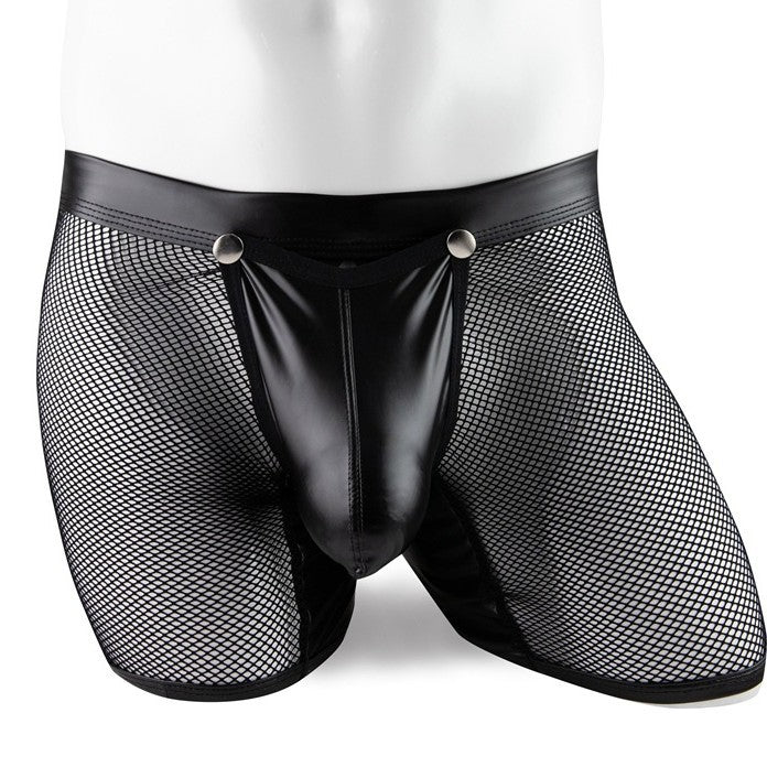 Men's breathable low-rise large mesh patent leather mesh boxer briefs