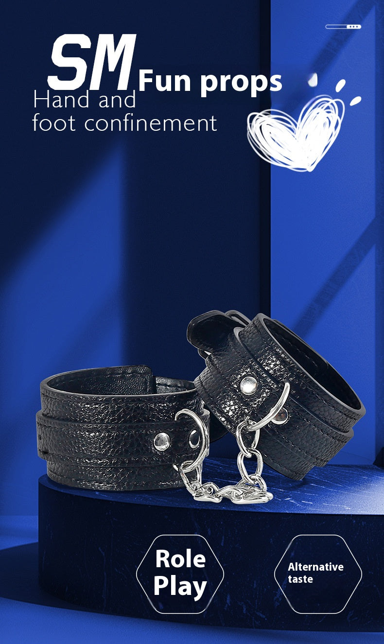 Gay leather handcuffs with pin buckle adjustment, SM sexy hand and foot binding toys