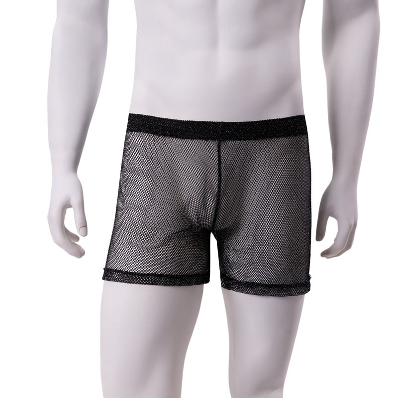 Men's thin and transparent silver mesh sexy suit, two-piece set