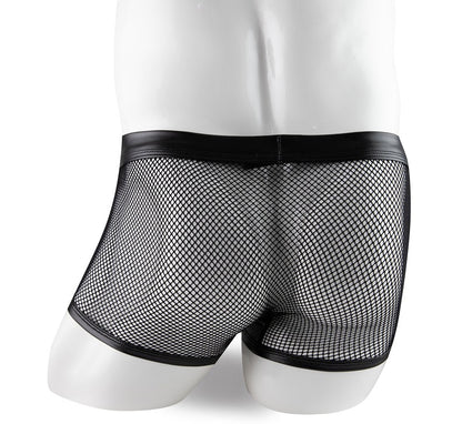 Men's breathable low-rise large mesh patent leather mesh boxer briefs